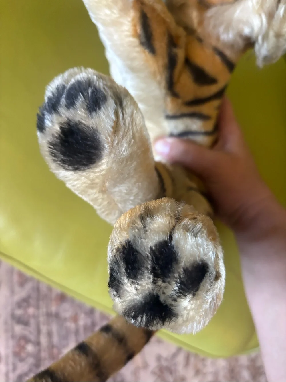 Steiff Vintage Mohair Tiger Stuffed Animal Plush Green Eyes Laying Tiger
